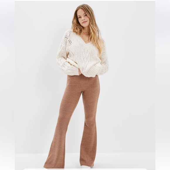 American Eagle Outfitters Other - American Eagle Super High Waisted Sweater Flare Pants Brown Tan Size XXL